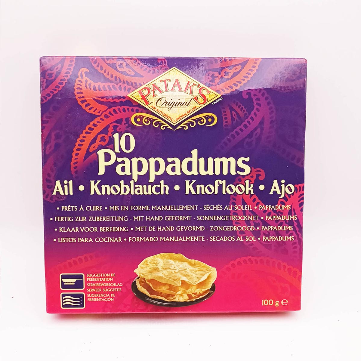 Pappadums garlic PATAKS box 100g
